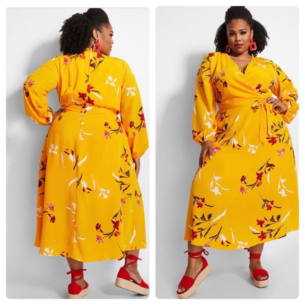 Ashley Stewart Belted Floral Mock Wrap Maxi Dress Size 30